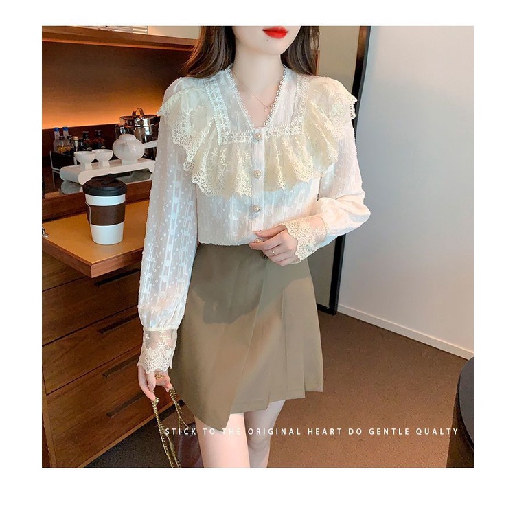 Áo Sơ Mi chiffon Phối Ren Che Bụng Thời Trang Mùa Thu Kiểu Mới Cho Nữ