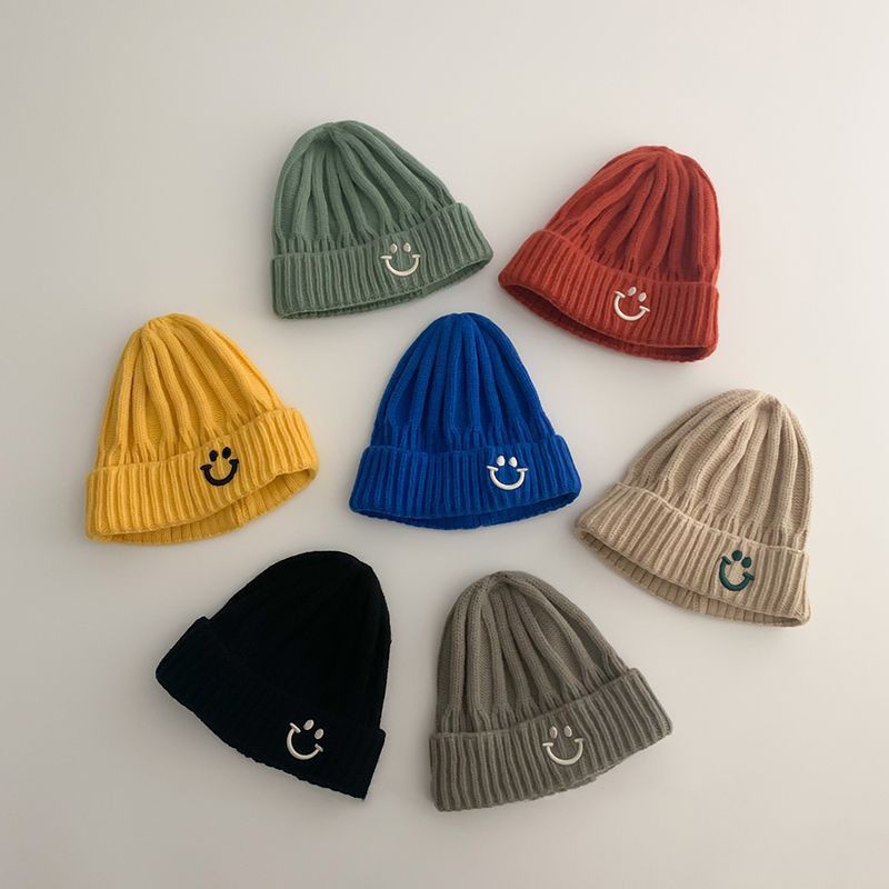 Mũ Len Beanie Mềm Mại Màu Trơn Hình Mặt Cười Cho Bé 1-5 Tuổi