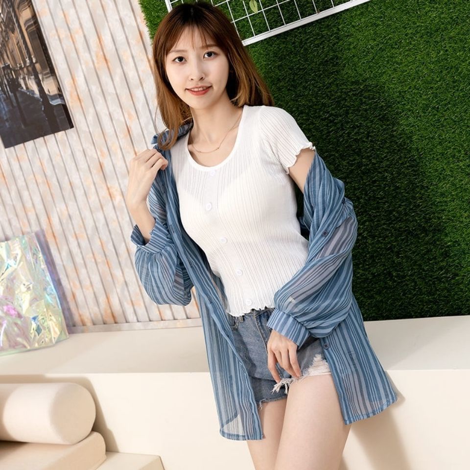 Áo Thun Ngắn Tay Cổ Chữ v Màu Trơn Phong Cách retro Thời Trang Mùa Hè Mới Dành Cho Nữ