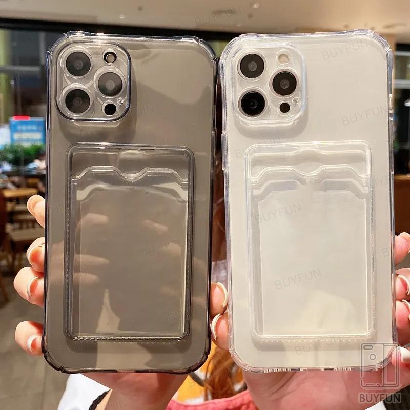 Card Bag Holder Clear Phone Case For iPhone 15 14 13 12 11 Pro Max XR X XS 7 8 Plus 13 mini Soft TPU Shockproof Cover