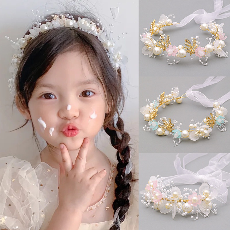 Bộ Trang Sức Vòng Hoa Tai Vòng Tay Hoa Ngọc Trai Công Chúa Cho Bé Gái Biểu Diễn Đám Cưới Sân Khấu