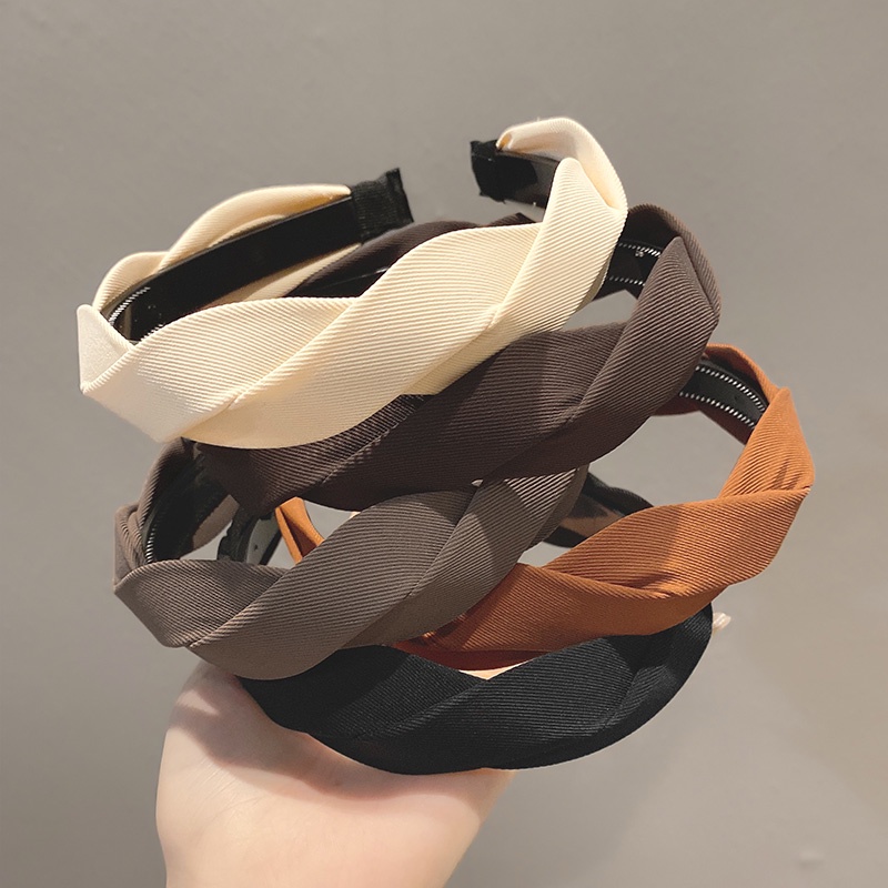 Băng Đô Cài Tóc Bện Màu Cà Phê Phong Cách Mới Cho Nữ