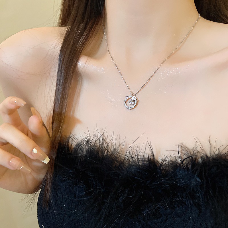 Vòng cổ Mặt Hình Trái Tim / Ngôi Sao / Vòng Tròn Đính Đá Lấp Lánh Lãng Mạn Cho Nữ