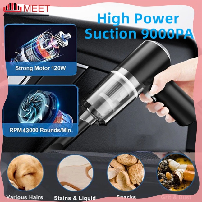 Máy Hút Bụi Xe Hơi Cầm Tay 9000pa Công Suất Cao 120w Sạc usb Tiện Dụng