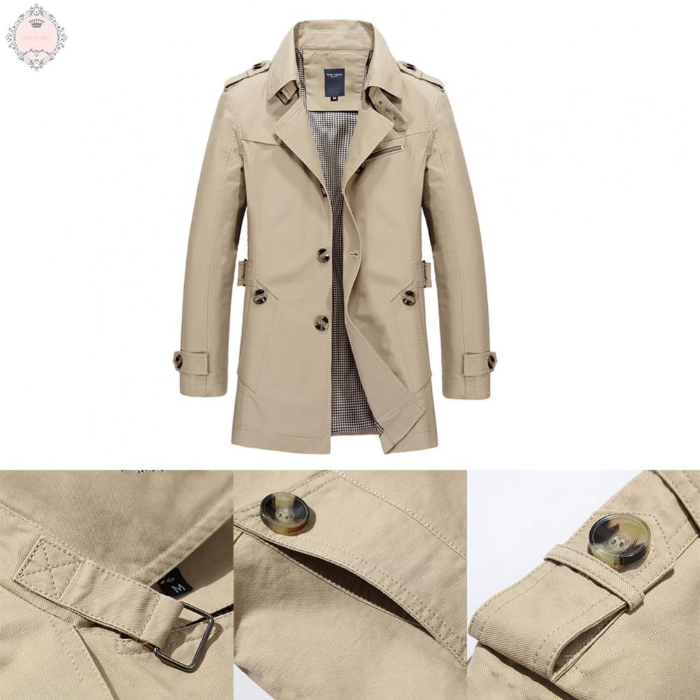 Winter Long Windbreaker Outwear Men's Lapel Coat (Black Khaki Brown Navy Green)