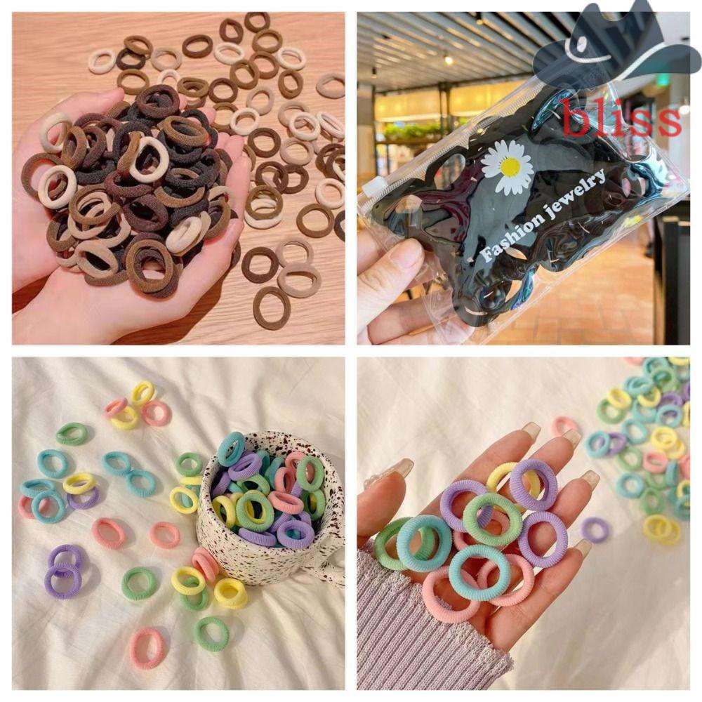 Set 100 Dây Buộc Tóc Cao Su Mềm Co Giãn Màu Trơn Đơn Giản Phong Cách Hàn Quốc