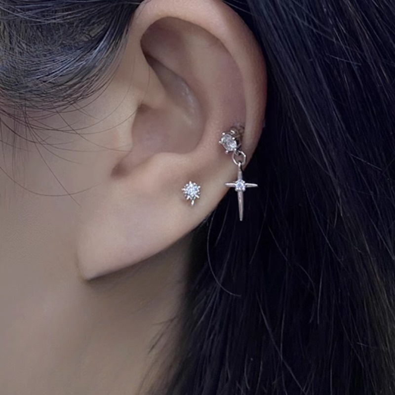 We flower Bông Tai Mạ Bạc 925 Hình Thánh Giá Đính Đá Thời Trang Dành Cho Nam Và Nữ