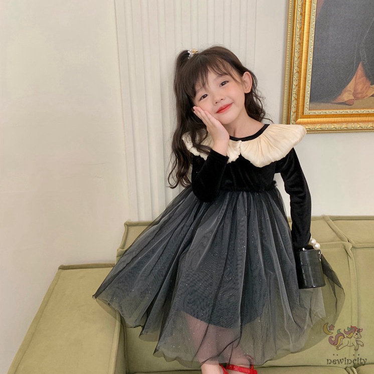 Đầm Công Chúa Tay Dài Phong Cách hepburn Hàn Quốc Cho Bé Gái