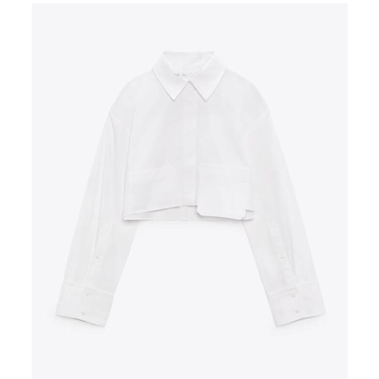 Zara Áo Sơ Mi Ngắn Trang Trí Nút Ẩn 23 Kiểu Bất Đối Xứng Thời Trang Thu Đông5427005