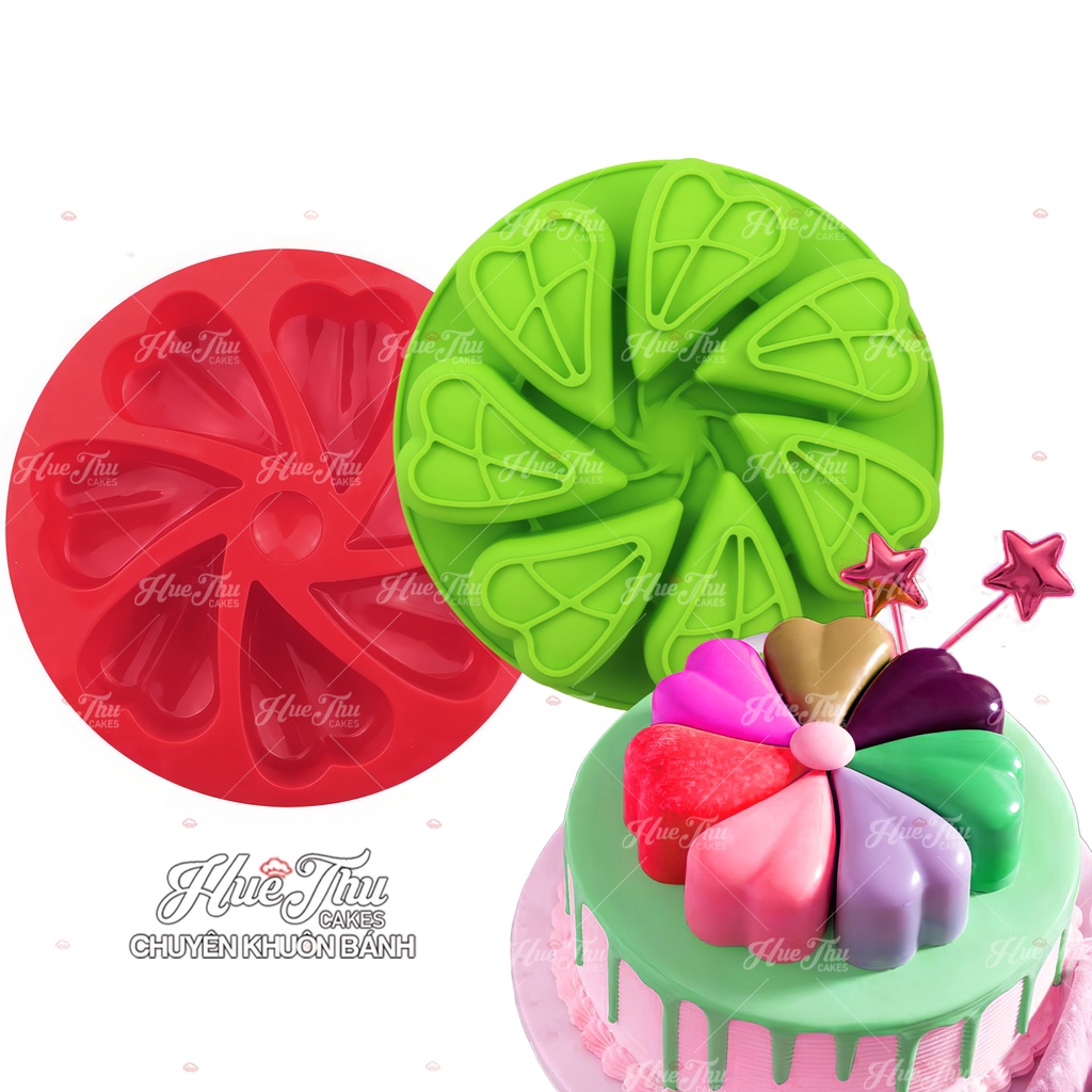 Khuôn silicon 7 Trái Tim Tình Yêu 19.8cm làm bánh rau câu 3D 4D nhấn xôi