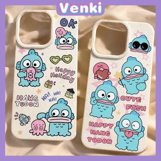 VENKI - Dành cho iPhone 15 Pro max Ốp lưng màu trắng có thể phân hủy thân thiện với môi trường Chống sốc Bạch tuộc cá hề màu xanh dễ thương Tương thích với iPhone 14 Pro max 13 Pro max 12 11 Pro Max XR XS 7 8