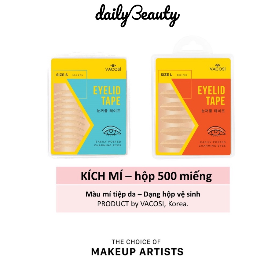 Miếng dán kích mí VACOSI Eyelid Tape Hộp 500 Miếng, 2 size S & L mí mắt rõ nét và tự nhiên Daily Beauty