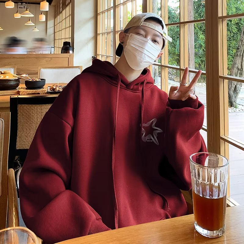 Áo hoodie Nhung Dày Dặn Tay Dài Dáng Rộng In Chữ 3d Phong Cách vintage Thời Trang Mùa Thu Cho Nam Giới size m-5xl