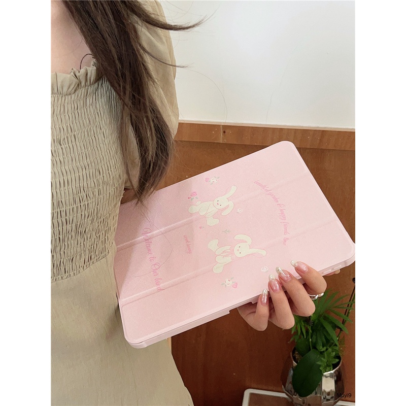 Bao Da Máy Tính Bảng Bằng acrylic Hình Thỏ Hoa Cho Ipad 10.2 10 10.9 Mini 6 Ipad 9.7 Air 4 Pro 11 / 12.9 Gen 9 Ốp