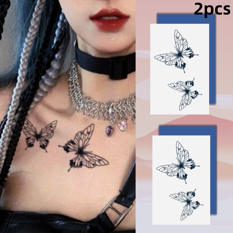 Đen Hình Xăm Dán Tạm Thời 15 Ngày Chống Thấm Nước Hình Cánh Bướm Và Cây Cối Gợi Cảm