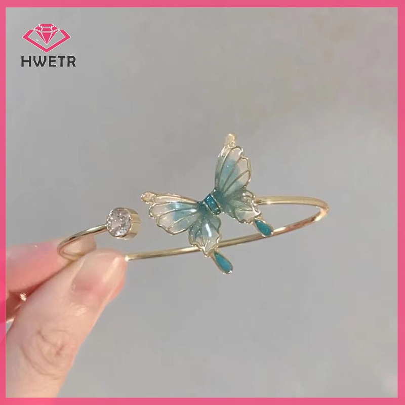 Vòng Tay Hở Hình Bướm Màu Xanh Lá Phong Cách Trung Hoa Cổ Điển Thời Trang Cho Nữ Mới