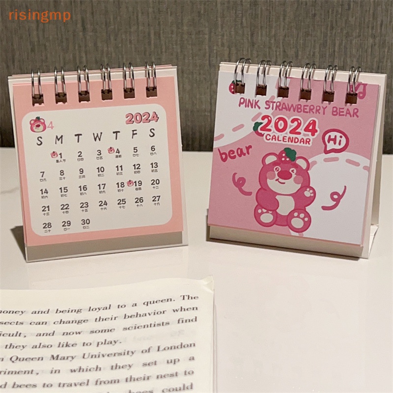 Lịch Năm 2024 mini Để Bàn Làm Việc Họa Tiết Dâu Tây Hoạt Hình Đơn Giản