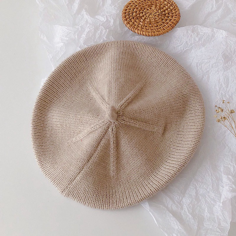 Mũ Nồi Dệt Kim Mềm Mại Màu Trơn Thời Trang Thu Đông Cho Bé Gái