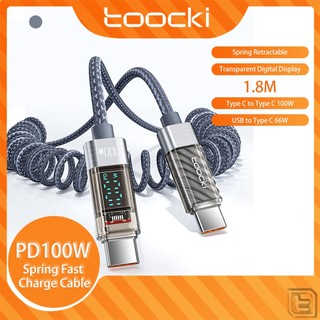 Toocki cáp sạc nhanh pd100w type c 66w usb sang type c có màn hình lò xo cho samsung xiaomi