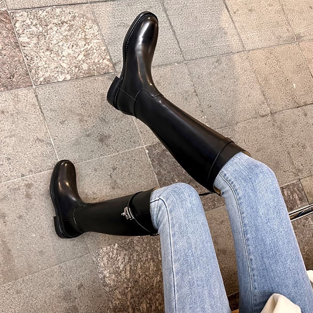 New york times ~ Bốt Da Thật Cao Gót Cổ Cao Đến Đầu Gối Phối Khóa Thời Trang Cho Nữ