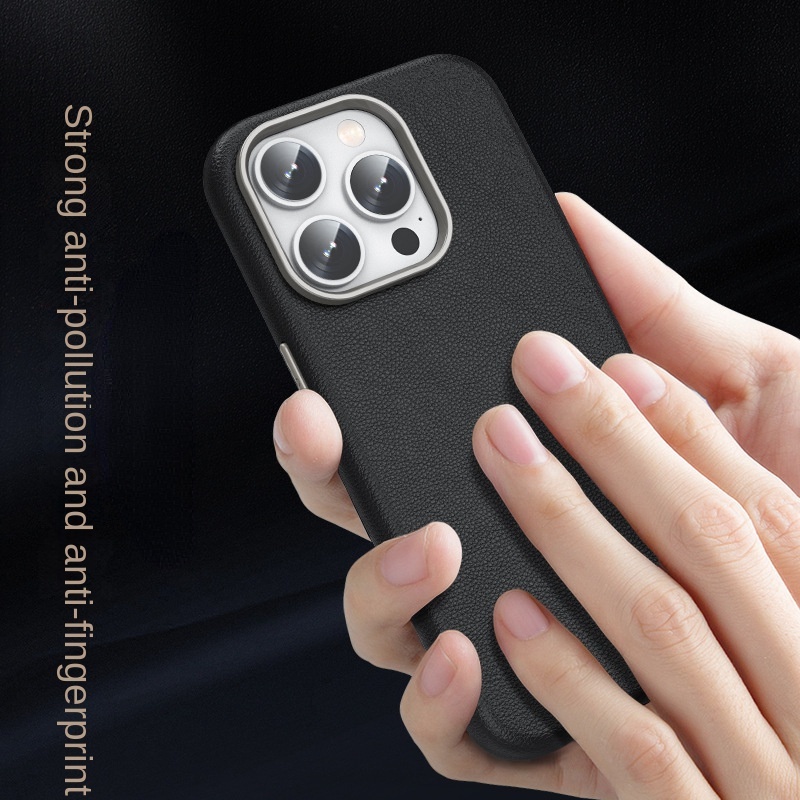 Bao Da Điện Thoại Bằng Da Bò Thật Cao Cấp Có Nút Nam Châm Và Sạc Không Dây Cho iphone 15 pro max 15pro Ốp