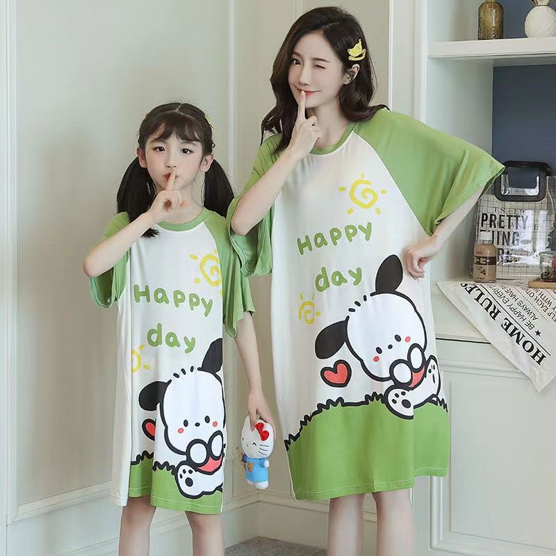 Đầm Ngủ Ngắn Tay Thời Trang Cho Mẹ Và Bé 5-6 - 7-8 - 9-10 - 11-12 - 13-14 Tuổi