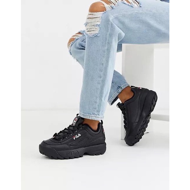 Giày thời trang FILA Disruptor 2 Sneakers Unisex. full Đen và đen đế trắng, giày nhẹ, đế cao, chính hãng