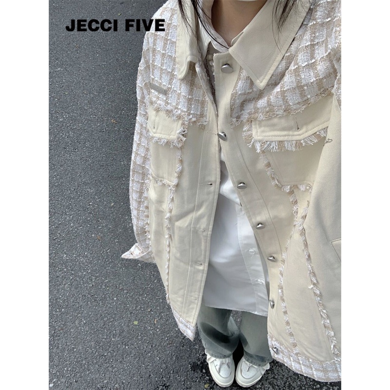 Áo Khoác Jean Cao Cấp Phong Cách Đường Phố Pháp Mùa Xuân Thu Cho Nữ Jsnie woo jsnc