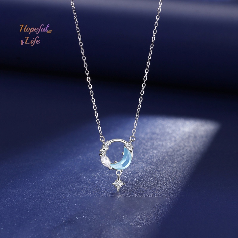 Vòng Cổ Choker Mặt Hình Trăng Sao Đính Đá Xanh Dương Nhạt Đơn Giản Thời Trang Phong Cách Hàn Quốc Cho Nữ