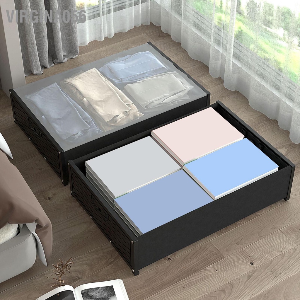 Virgina056 Hộp đựng dưới giường có bánh xe quần áo cửa sổ trong suốt cho chăn ga gối đệm Quần