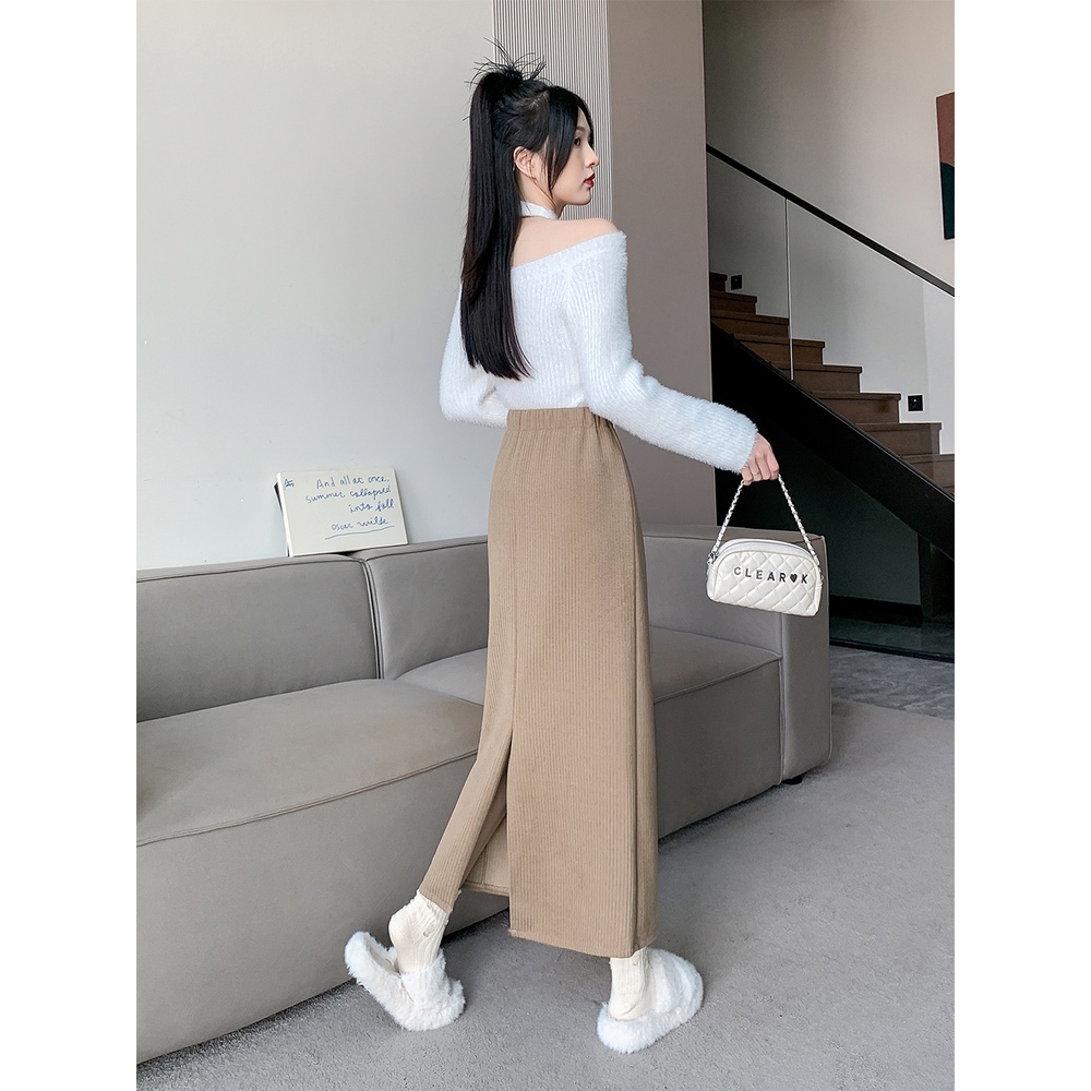 Chân Váy Dài Qua Gối Dáng Chữ a Lưng Cao Bằng Vải cashmere Kích Thước m-4xl Thời Trang Cho Nữ