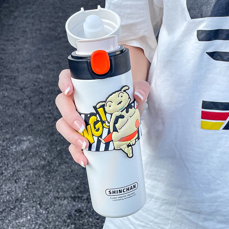 Bình Nước Giữ Nhiệt 450ml Bằng Thép Không Gỉ 304 In Hình Cậu Bé Bút Chì Dễ Thương