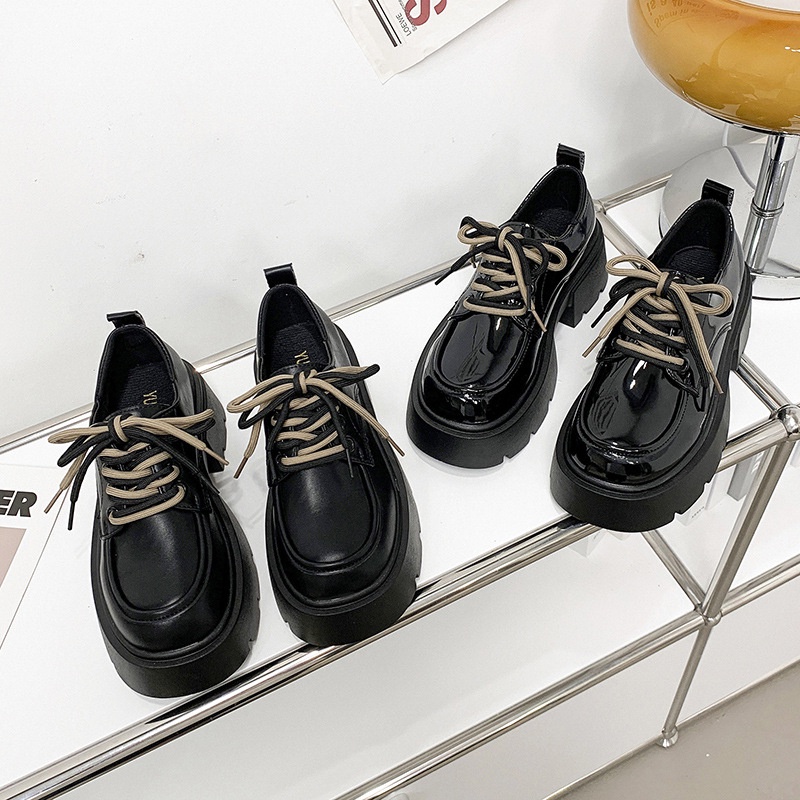 Giày Da Mũi Tròn Đế Dày Phong Cách Anh Quốc Thời Trang 2023 Cho Nữ