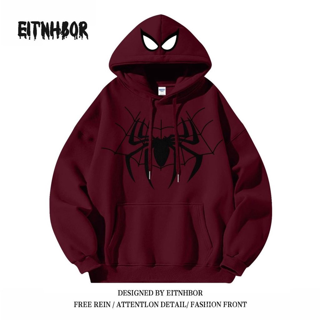 Áo Khoác Hoodie Dáng Rộng In Hình Người Nhện Phong Cách retro Mỹ Thời Trang Thu Đông Cho Cặp Đôi