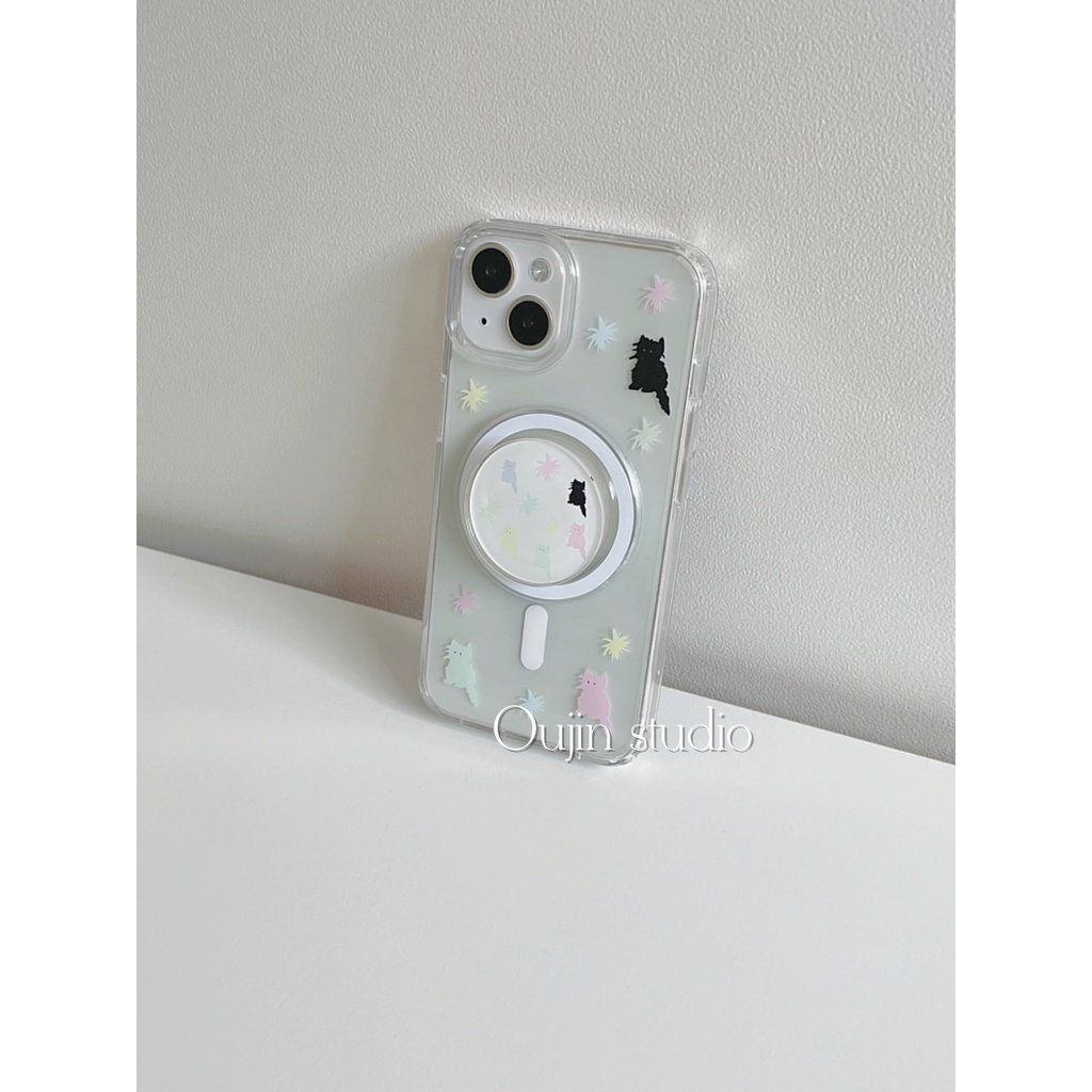 Bao Da Điện Thoại Từ Tính Không Dây In Hình Mèo Nhiều Màu Dễ Thương Cho 15pro / 13 / 14promax / 12 / 11 / x Ốp