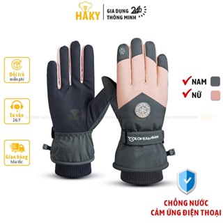 Găng tay phao nam nữ chống nước lót lông cao cấp giữ ấm mùa đông HAKY053, thiết kế thời trang, cảm ứng điện thoại mượt
