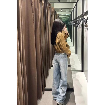 Zara Áo Khoác Da Lót cotton Dáng Ngắn Thời Trang Mùa Thu Cho Nữ4341738