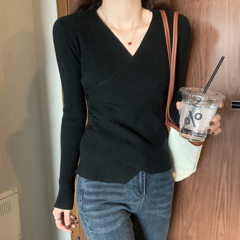 Áo sweater Cổ Chữ v Màu Sắc Đơn Giản Cho Nữ