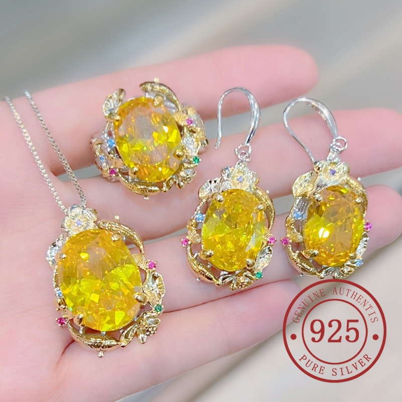Bộ Trang Sức 3 Món Bằng Bạc 925 Hình Hoa Đính Đá Lấp Lánh
