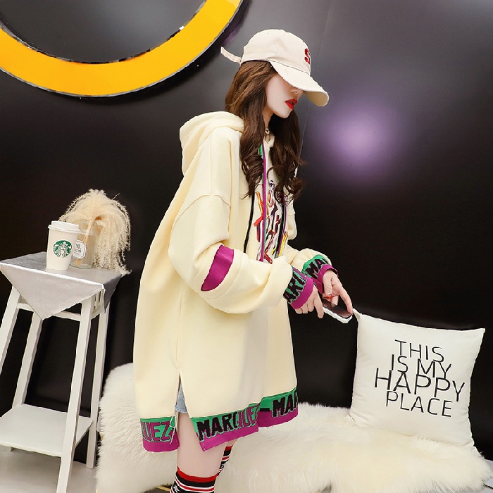 Áo hoodie Tay Dài Lót Lông Cừu Dày Dặn In Họa Tiết Thời Trang Thu Đông Kiểu Mới Cho Nữ