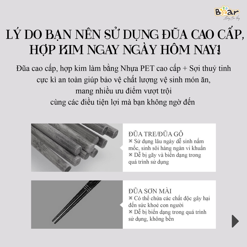 Bộ Đũa Kháng Khuẩn Ăn Cơm Bear 6 Đôi Cao Cấp Chất Liệu Nhựa Phủ Nano An Toàn Cho Sức Khỏe - CX-E0102