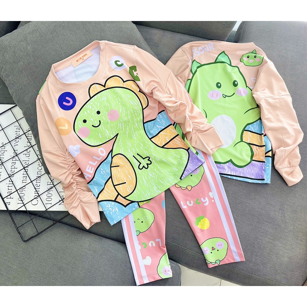 12kg-40kg Đồ bộ dài tay cho bé gái gấu dâu size đại thun lạnh chính phẩm in 3D - bộ thu đông bé gái