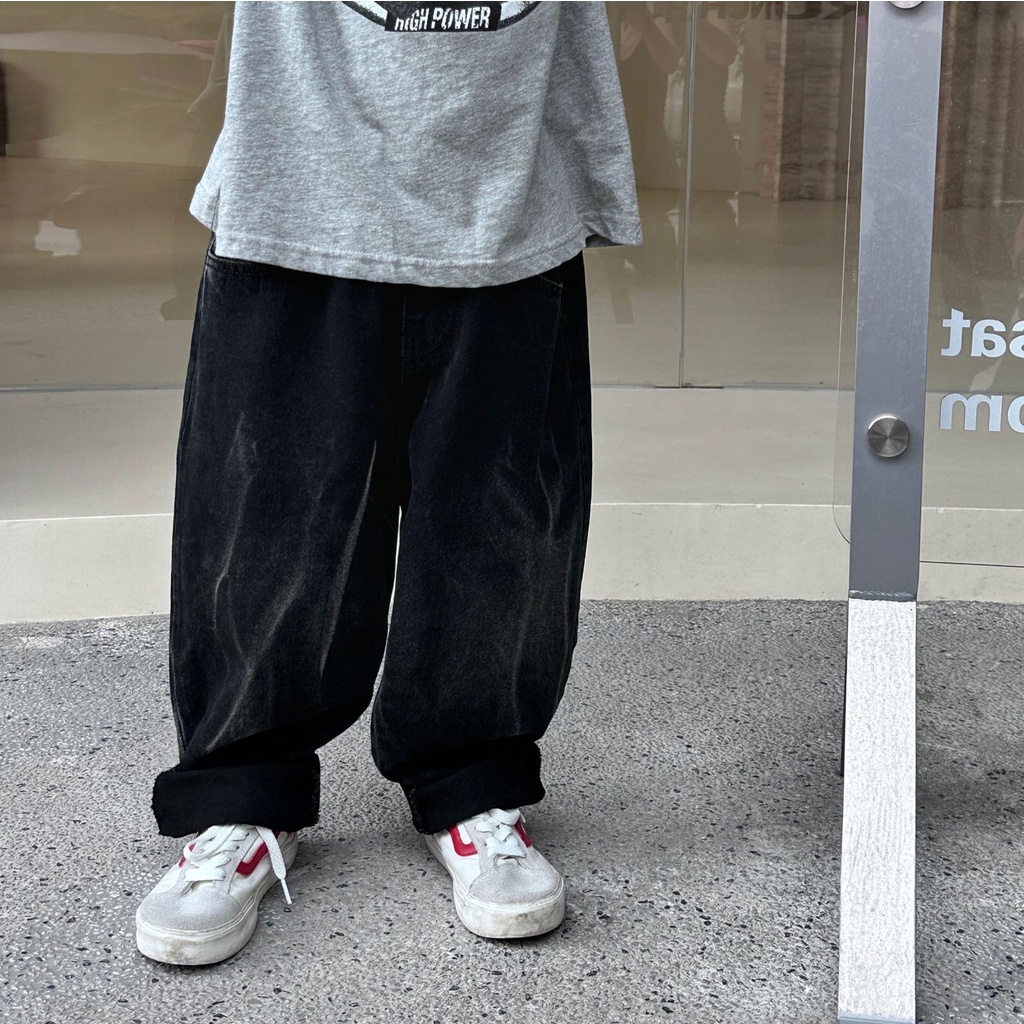 Quần jean ống suông bé trai QB645 size 90-140 màu đen mài loang, thời trang trẻ em Hàn Quốc đơn giản