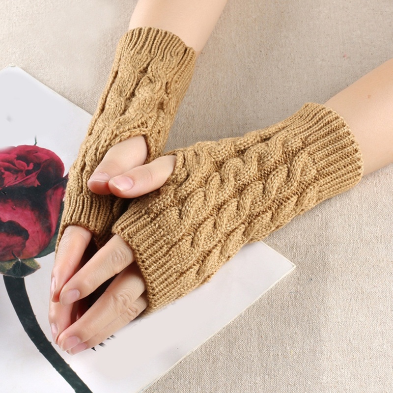 Psy Găng Tay Len Hở Ngón Màu Trơn Giữ Ấm Mùa Đông Cho Người Lớn