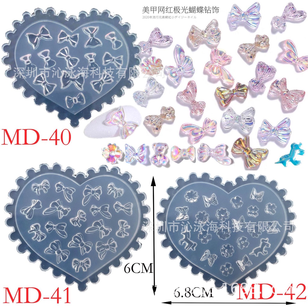 Md-1 đến MD40 Phong Cách Mới Trang Sức Móng Tay Khuôn Silicon 3D Dập Nổi Lá Hoa Nhỏ Mini Động Vật Dễ