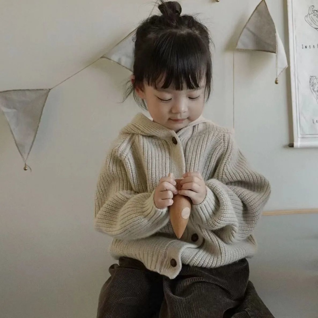 Áo Khoác Len cardigan Có Mũ Trùm Dễ Thương Thời Trang Mùa Thu 2023 Kích Thước 80-140