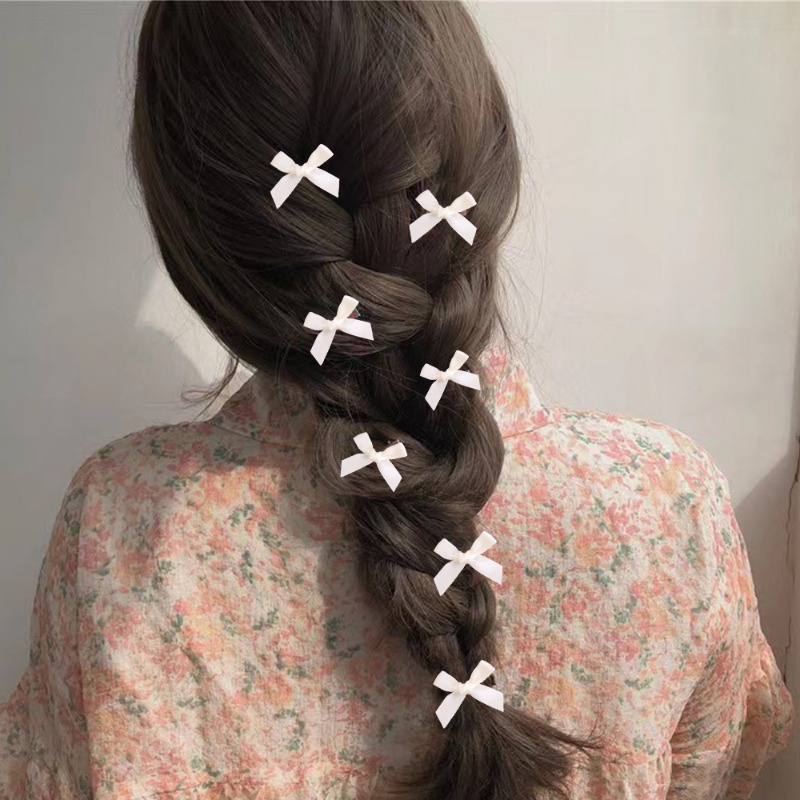 Kẹp Tóc Nơ Ruy Băng Dài Màu Trắng Hồng Phong Cách lolita Hàn Quốc y2k