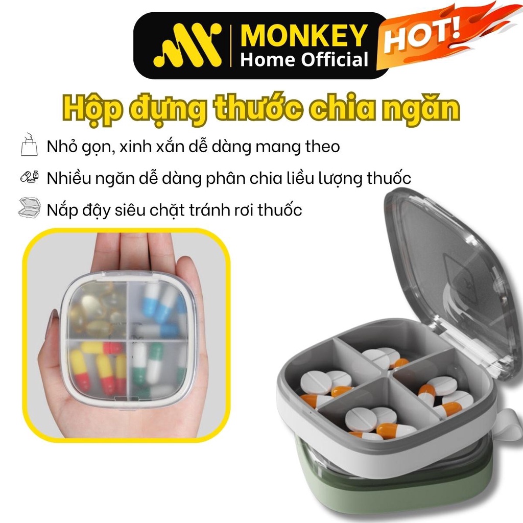 Hộp đựng thuốc chia ngăn nhựa bảo quản tiện lợi, hộp thuốc cá nhân nhỏ gọn khi đi du lịch - MONKEY HOME