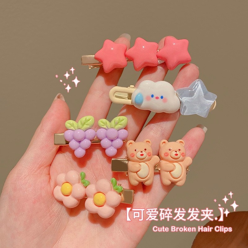 Set 9 kẹp tóc hình đám mây ngôi sao nơ trái cây dễ thương cho bé gái