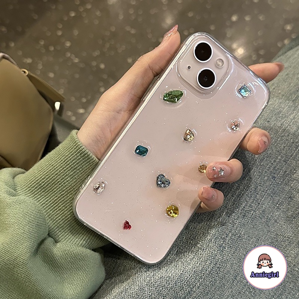 Sang Trọng Ốp Điện Thoại Mềm Trong Suốt Màu Trơn Đính Đá Cho iphone 11 14 pro max 15 7 plus 8 plus 13 pro max 12 x xs xs max xr